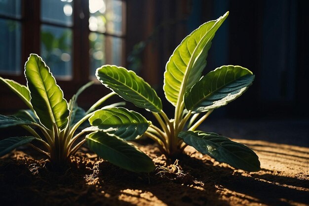 Foto vida vegetal radiante entre as sombras