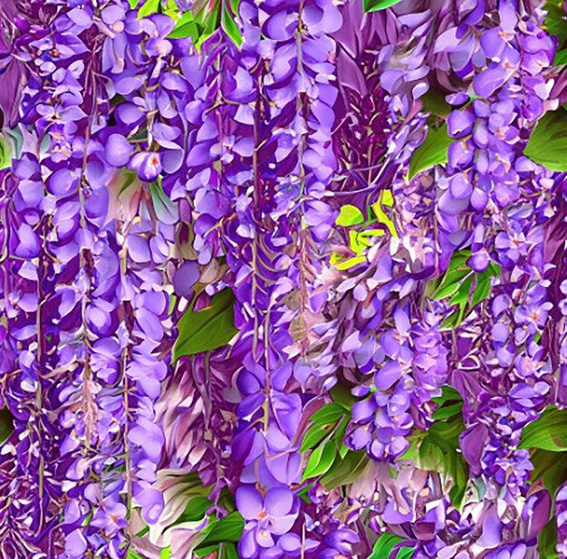 Videiras de glicínias em cascata com cachos de papel de parede de fundo com padrão floral sem costura de flor roxa