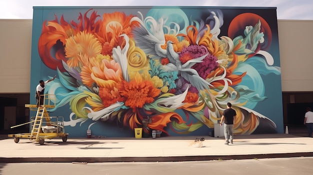 Vídeo em timelapse mostrando a evolução de um mural do conceito à conclusão