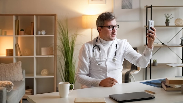 Vídeo médico asesoramiento consulta de salud reunión en línea profesional de la salud hombre hablando en