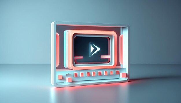 Video-Player-Software 3D-Programm auf dem Bildschirm neon leuchtender moderner schneller Mediaplayer