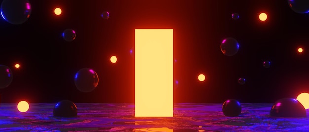 Videojuego de fondo abstracto de esports scifi gaming cyberpunk vr simulación de realidad virtual y escenario de metaverso stand pedestal etapa 3d ilustración renderizado futurista neon glow room