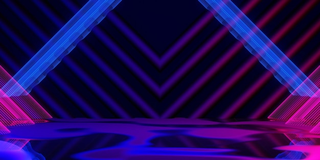 Videojuego de fondo abstracto de esports scifi gaming cyberpunk vr simulación de realidad virtual y escenario de metaverso stand pedestal etapa 3d ilustración renderizado futurista neon glow room