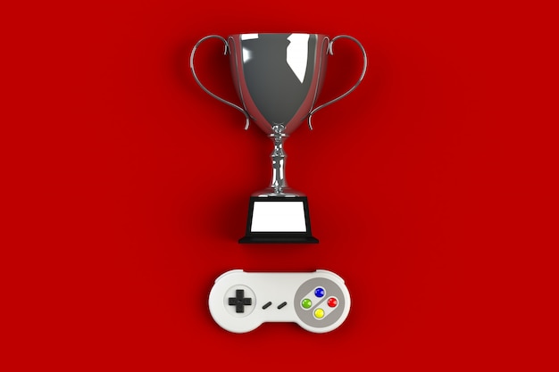 Videospielkonsole GamePad und Trophäe