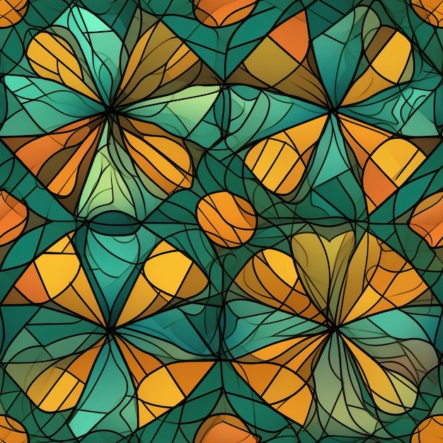 vidriera con diseño de mariposa en verde y naranja