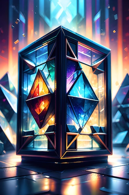 Foto vidriero mini cubo negro con varios mini cubos dentro de cristales formas geométricas generativas ai