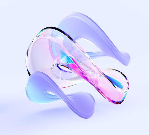 Vidrio abstracto formas de bucle infinito fondo 3d brillantes transparentes y anillos de morfismo onda de arco iris plástico y formas líquidas textura de gradiente círculos retorcidos holográficos en movimiento