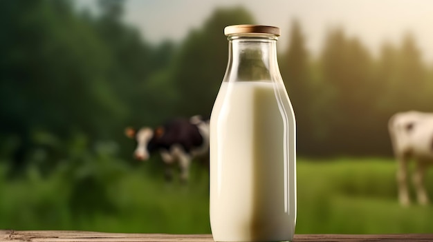 Foto vidrio de botella de leche fresca