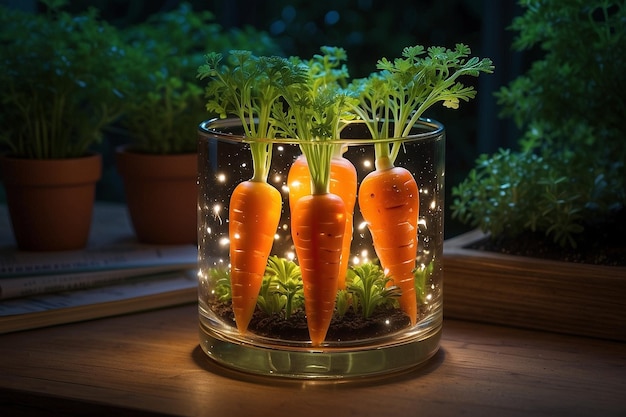 El vidrio brillante del jardín de las zanahorias es mágico.