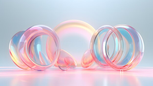 Foto vidrio circular 3d claro y transparente con color iridiscente pastel