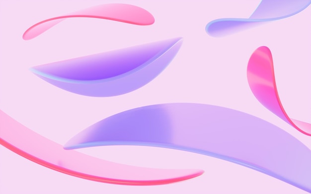 Vidrio circular abstracto y curvas con renderizado 3d de fondo rosa