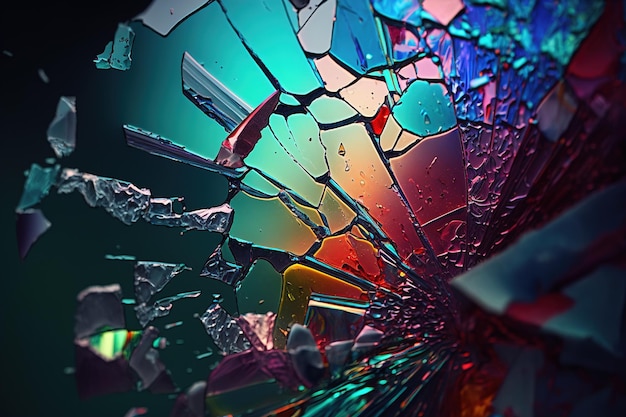 Vidrio coloreado roto disperso en muchas piezas ai generativo
