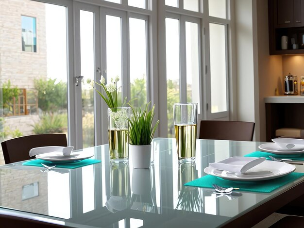 Foto vidrio de diseño elegante sobre la mesa.