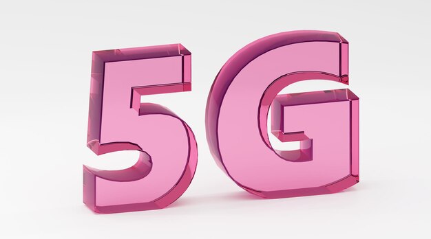 Vidrio de inscripción 5g en representación 3d de fondo liso de luz suave de podio gris