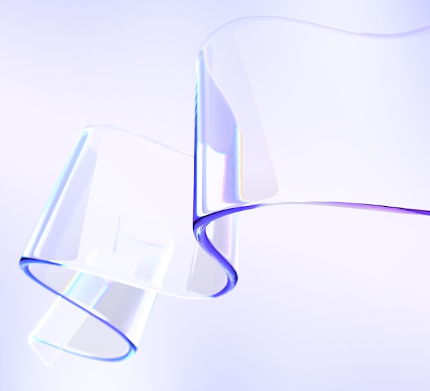 vidrio líquido abstracto 3d transparente línea de onda de cinta clara renderizado forma de curva de flujo de fluido cromático con gradiente holográfico luz de dispersión de textura elemento de diseño brillante volador