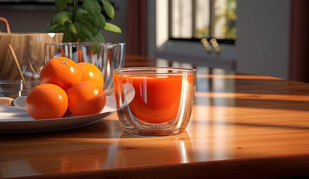 Vidrio naranja en una cocina al estilo ultra realista.