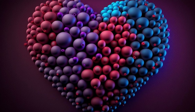 Vidrio rojo rosa y esferas metálicas rojas dispuestas en forma de corazón Ai generativo
