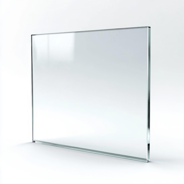 Vidrio transparente independiente contra un fondo blanco para conceptos de diseño y arquitectura