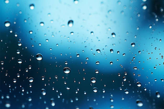 El vidrio de la ventana besado por la lluvia brilla con gotas de lluvia delicadas e intrincadas