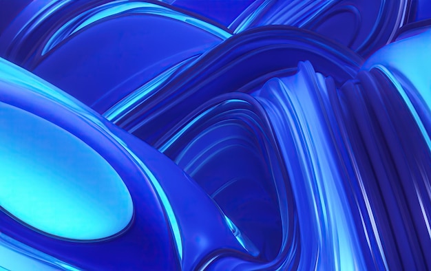 Vidro azul dinâmico em papel de parede abstrato de renderização 3D transparente com tecnologia futurista e cores vibrantes