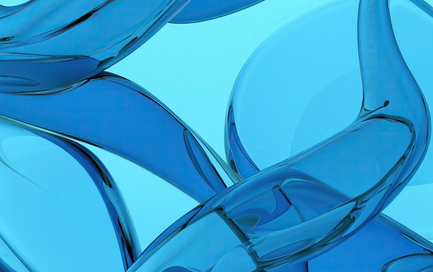 Vidro azul dinâmico em papel de parede abstrato de renderização 3D transparente com tecnologia futurista e cores vibrantes