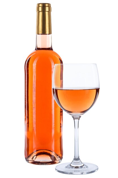 Vidro de garrafa de vinho álcool rosa isolado no branco