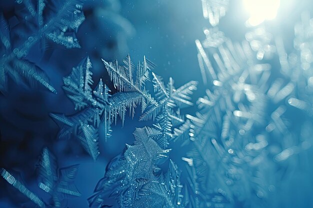 Foto vidro de janela congelado em close-up com padrões de geada gelada