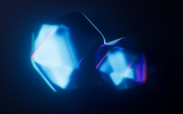 Vidro de jóia escura com efeitos de luz de néon renderização 3D