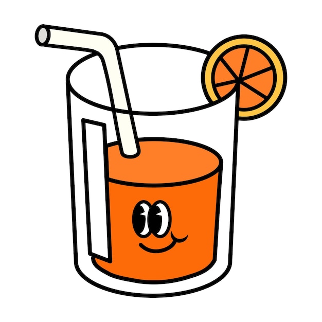 Vidro de suco de laranja retrô ilustração de desenho animado png fundo transparente