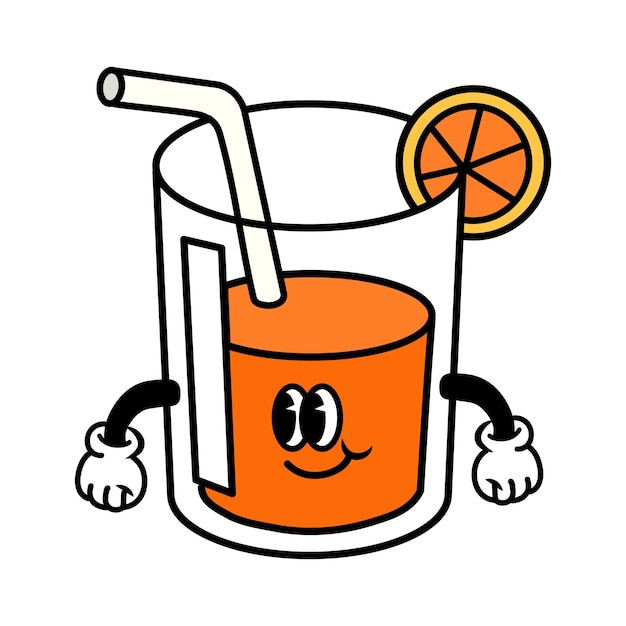Vidro de suco de laranja retrô ilustração de desenho animado png fundo transparente
