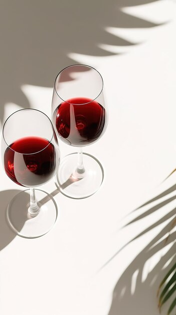 Vidro de vinho Vida morta com copos de vinho copos de Vinho Vermelho com luz solar AI Gerado