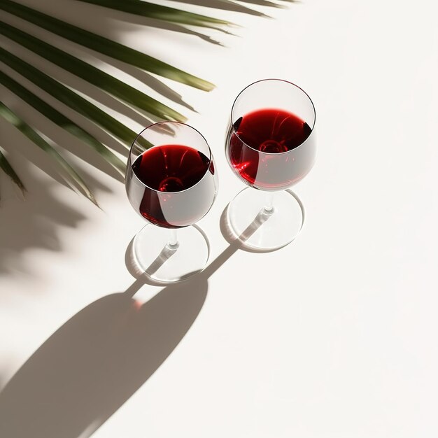 Vidro de vinho Vida morta com copos de vinho copos de Vinho Vermelho com luz solar AI Gerado