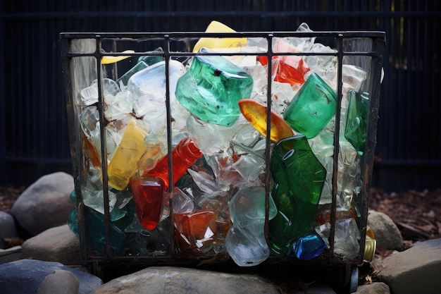 Foto vidro quebrado em um recipiente de reciclagem