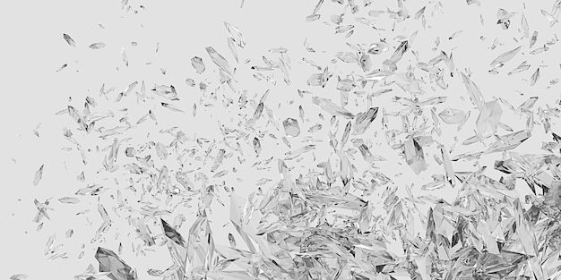 Vidro quebrado Partículas de poeira de vidro quebradas Fragmentos de explosão espalhados ilustração 3D de fundo