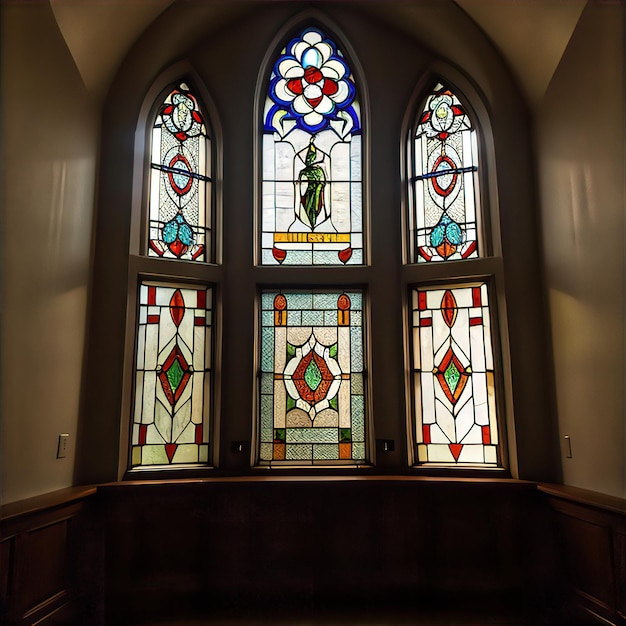 Vidros coloridos dentro de uma igreja