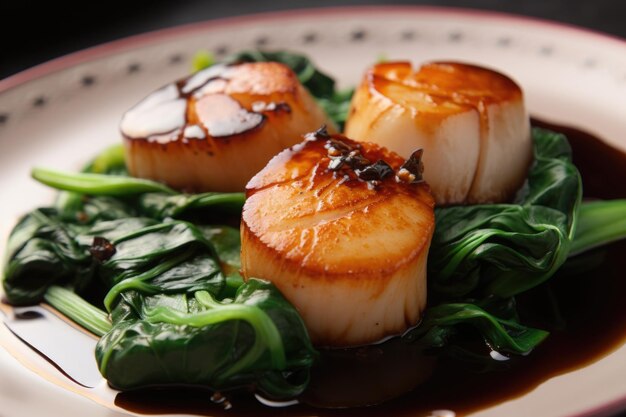 Vieiras grelhadas com bok choy e molho de vinagre preto chinês criado com ai generativo