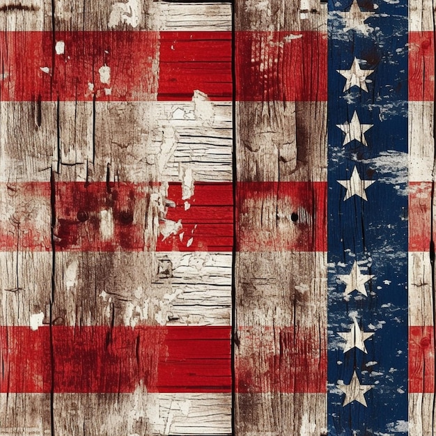 Una vieja bandera americana de madera pintada en una pared generativa ai