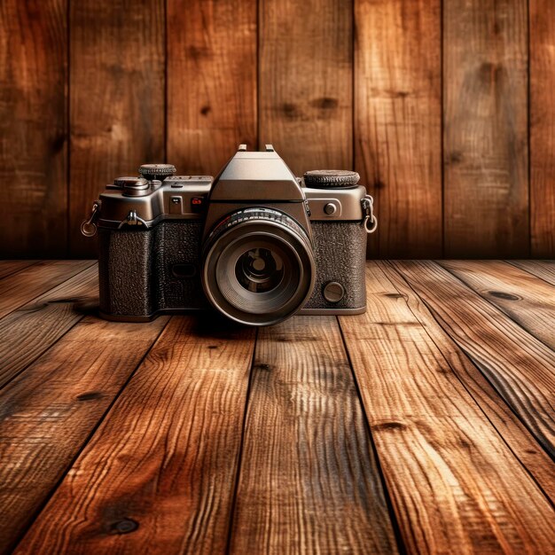 Foto vieja cama de fotos en fondo de madera