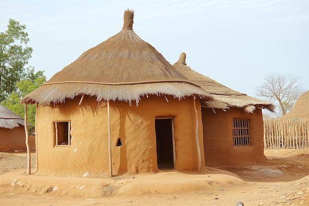 Una vieja casa clásica de arcilla y techo de paja en África