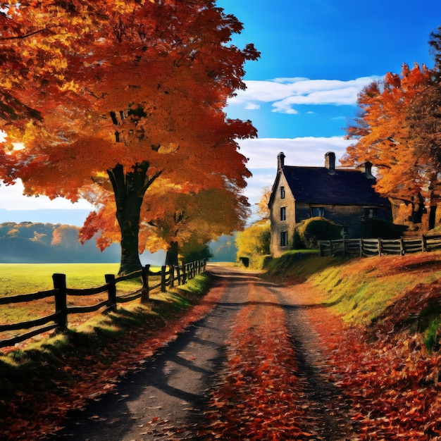 vieja casa de madera en otoño