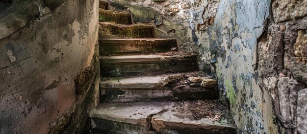 Vieja escalera de piedra que muestra daños por la intemperie