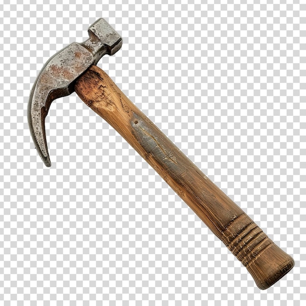una vieja espada con un mango de madera y un gran martillo