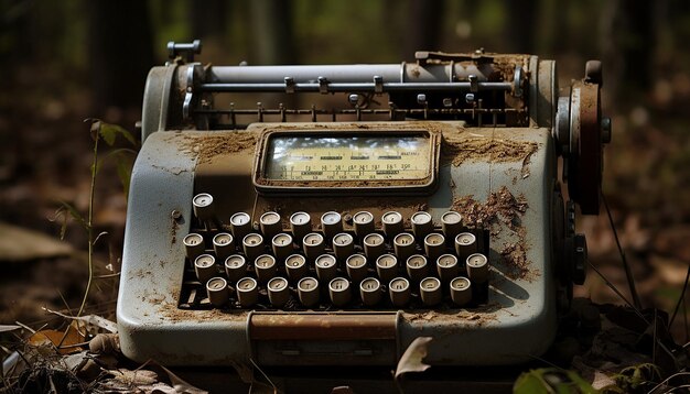 Foto vieja máquina de cálculo soviética oxidada en la ciudad de chernobyl zona de radioactividad ciudad fantasma