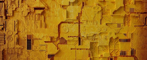 Vieja pared de panel electrónico amarillo