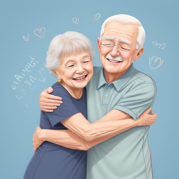 Foto una vieja pareja abrazándose con amor escrito en ella