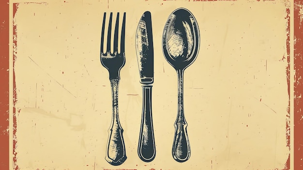 Foto una vieja plantilla de logotipo de un restaurante francés con un tenedor y una cuchara