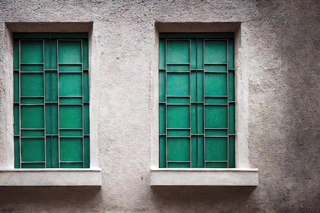 Vieja ventana con marco de barras exterior