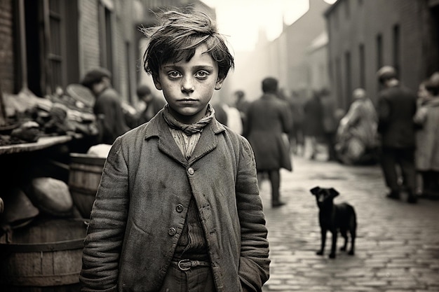 Foto viejas fotografías callejeras en blanco y negro de la era victoriana generativas de ia