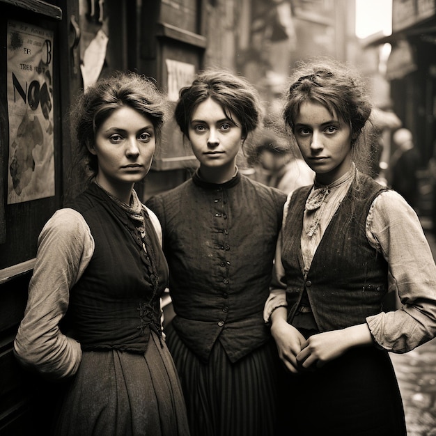 Foto viejas fotografías callejeras en blanco y negro de la era victoriana generativas de ia