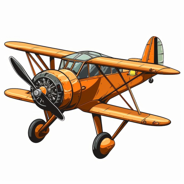 Viejo avión aislado en fondo blanco Ilustración vectorial en estilo de dibujos animados